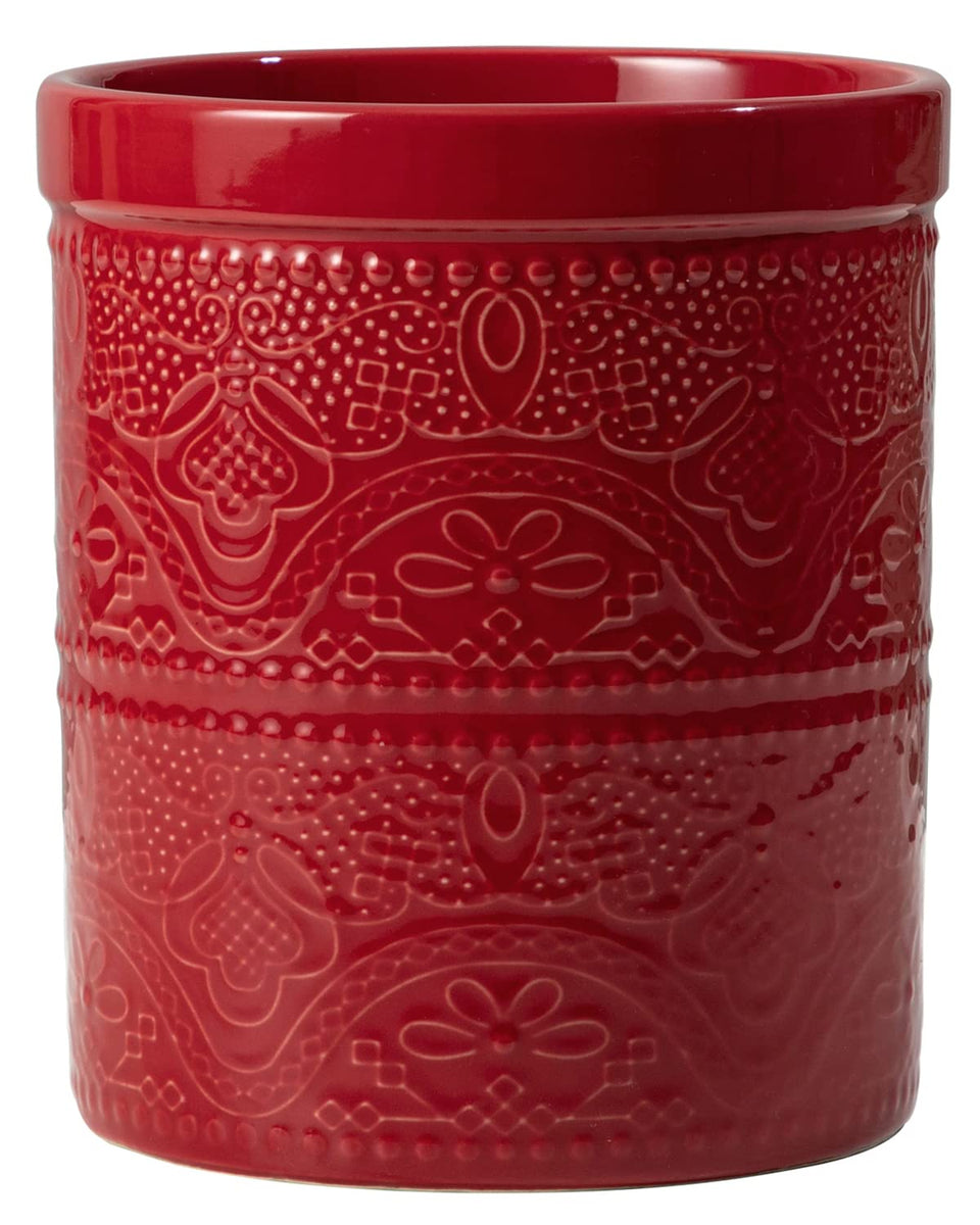 FE FUN ELEMENTS utensil holder with lace emboss detail for organized kitchen storage.