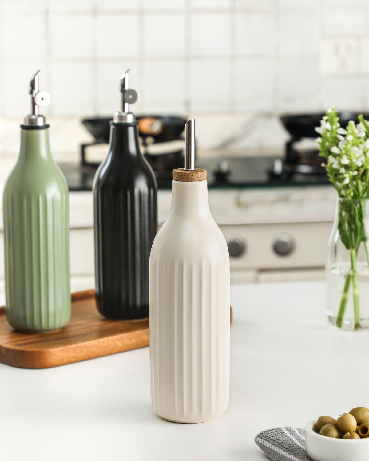 FE FUN ELEMENTS versatile dispenser for oil, vinegar, syrups and more