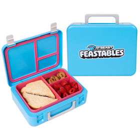 Feastables Mr Beast Bento lunchbox top view with adjustable compartments for meals