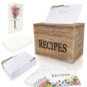 feasteery wooden recipe box organizer keeps favorite recipes neatly stored.