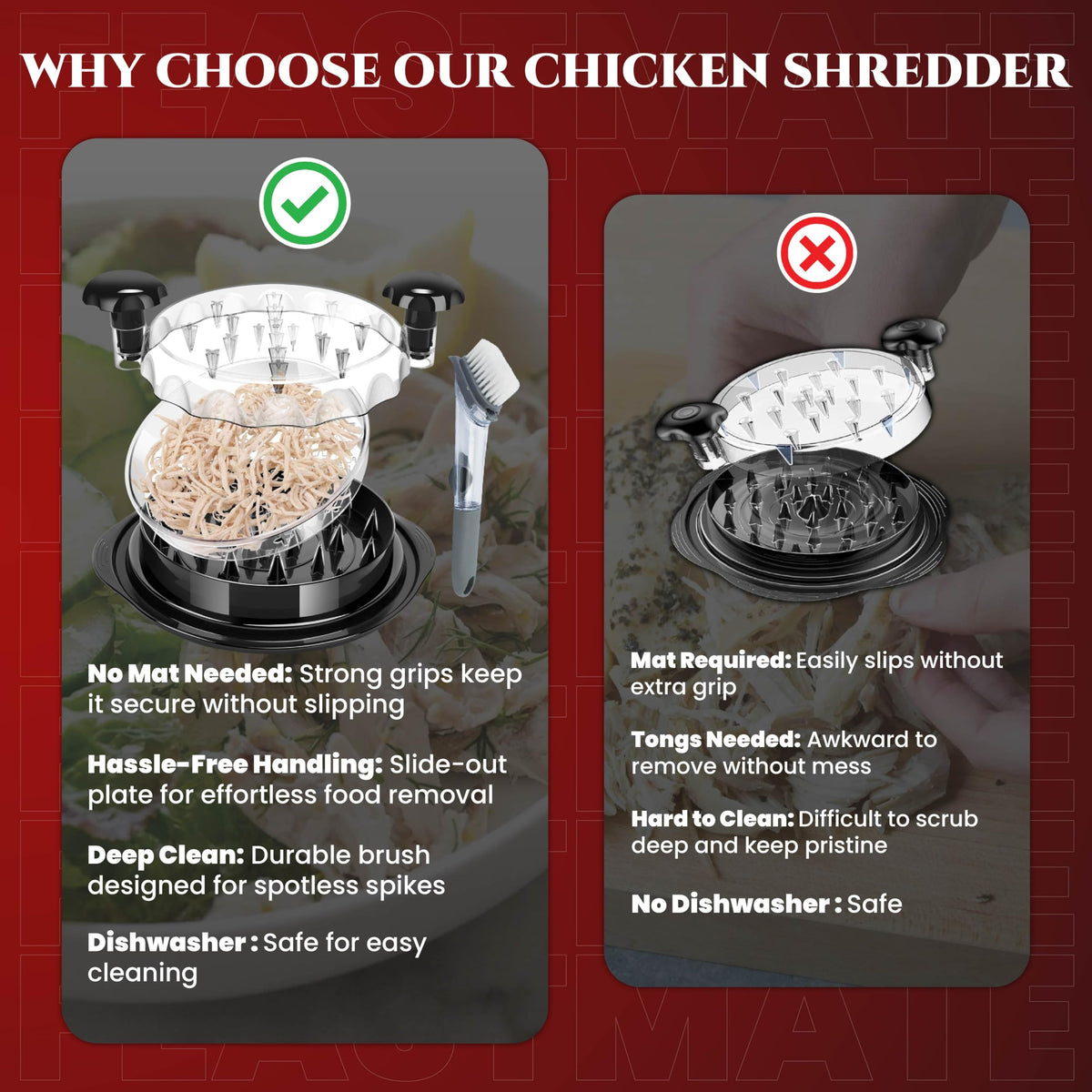 Feastmate chicken shredder dishwasher-safe for easy cleanup