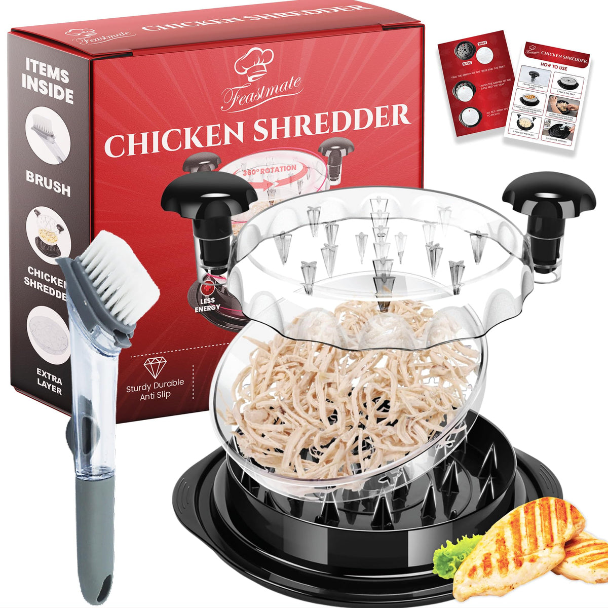 Feastmate large shredder with visible lid for easy monitoring during shredding