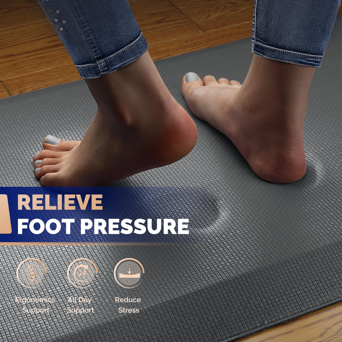 FEATOL anti fatigue mat displayed on kitchen floor for long-standing tasks