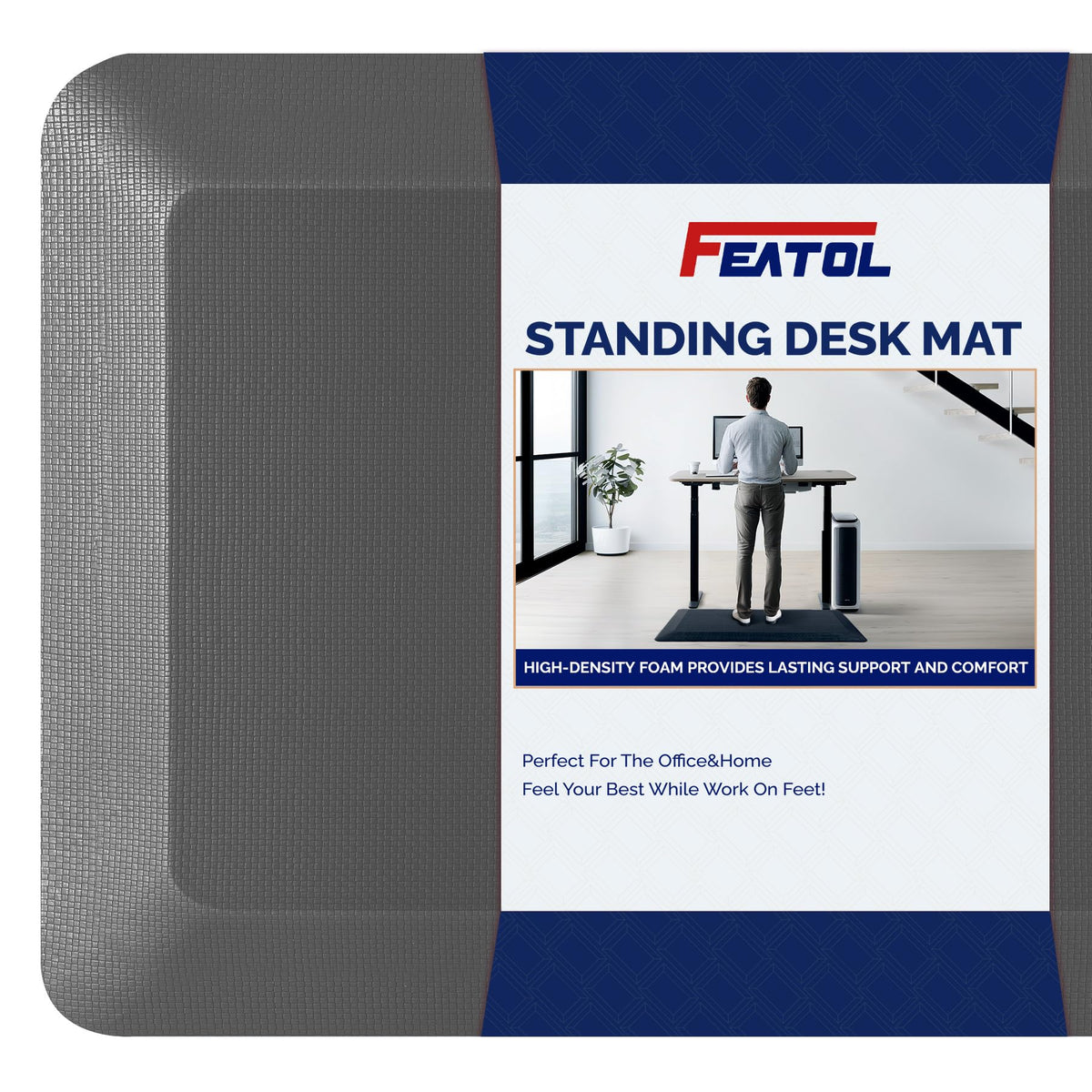 FEATOL anti fatigue mat in office setup showcasing memory foam comfort