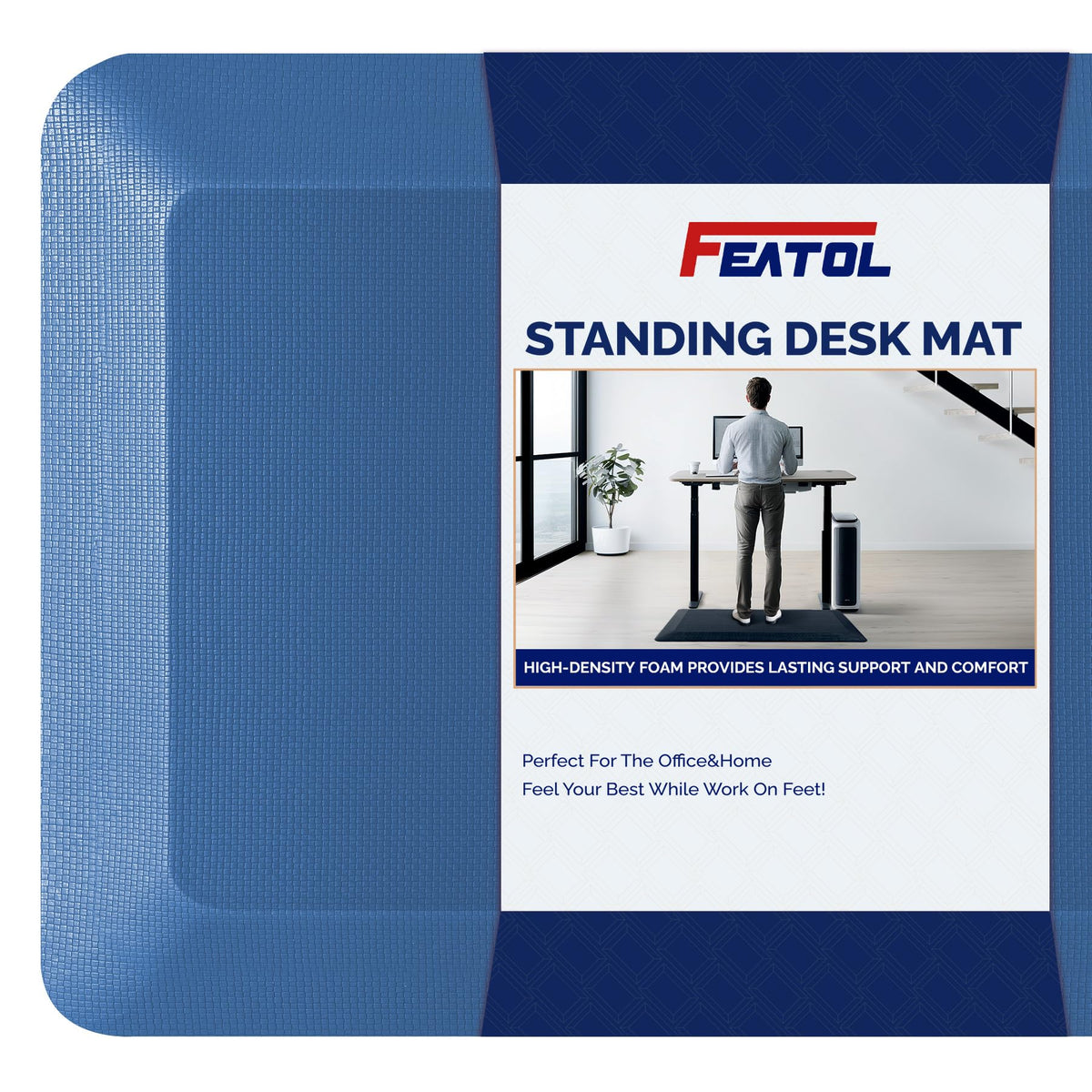 FEATOL anti-fatigue mat for standing desk with memory foam cushioning.