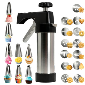 FEAYEA stainless steel cookie press with 13 discs for easy, even cookies and decorative designs.