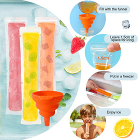 Close-up of transparent FEBSNOW popsicle bags showing clear material