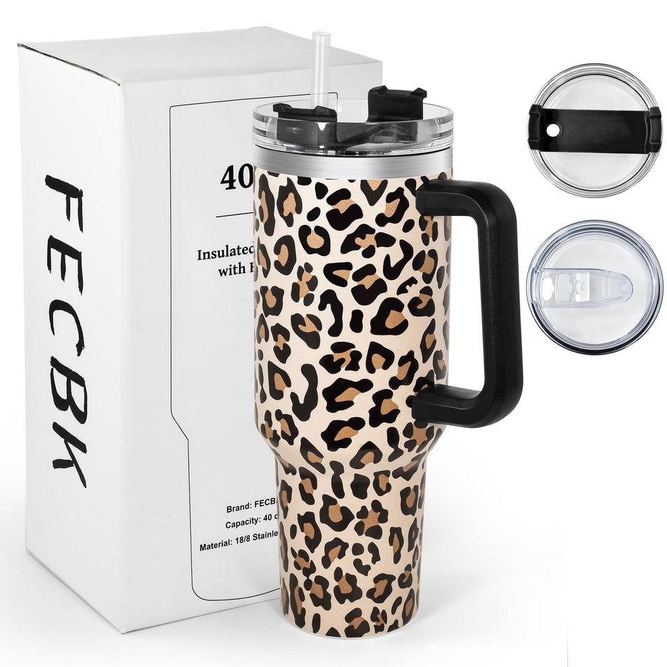 FECBK 40oz tumbler with handle and straw for on-the-go hydration.