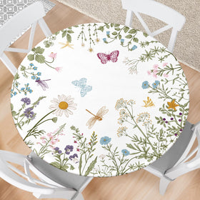 Fecvdlis spring flower round tablecloth with elastic edge for secure indoor and outdoor use.