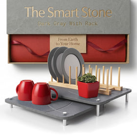 FEDBB nested dish drying stone mat with bamboo rack enables quick air-drying on counters.