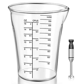 Feekoon 16oz glass blender measuring cup showing crystal clarity for precise measurements