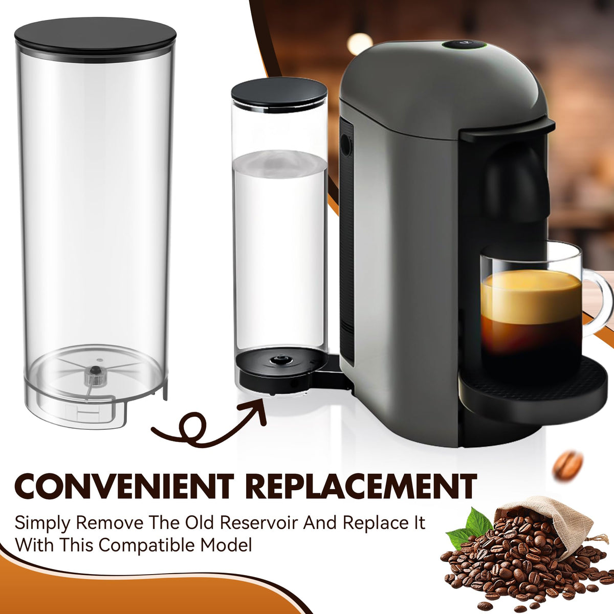 Feekoon compact 26.5x10x10 cm size fits small coffee stations.