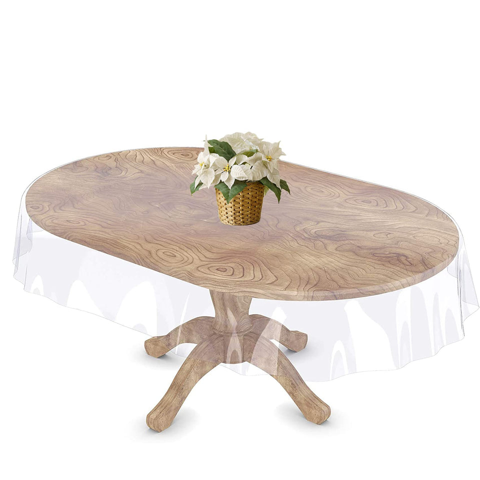 FeelingWarm clear oval table cover 60x90 inches protecting the table surface during meals