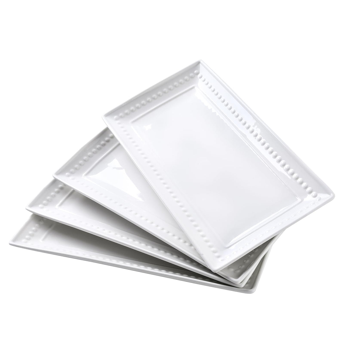Feenmai 14-inch rectangular ceramic platter for appetizers and desserts; elegant white porcelain.