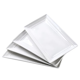 Feenmai 14-inch rectangular ceramic platter for appetizers and desserts; elegant white porcelain.