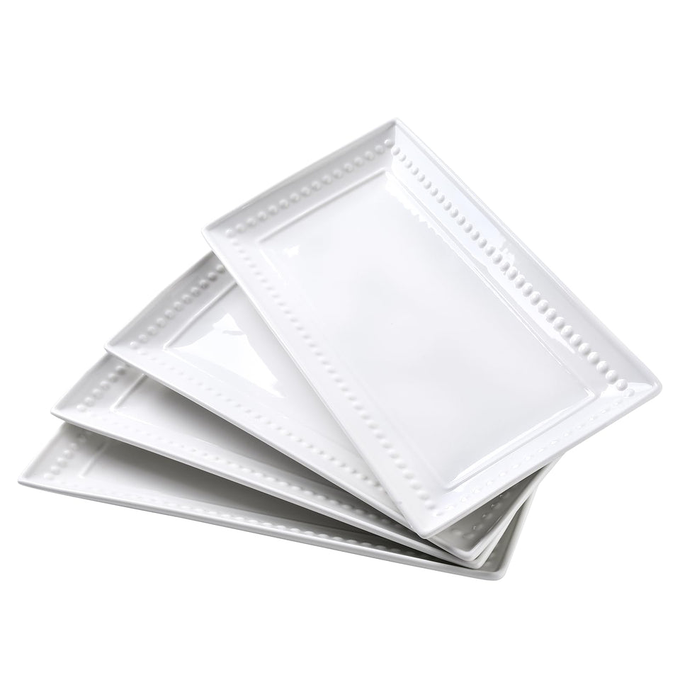 Feenmai 14-inch rectangular ceramic platter for appetizers and desserts; elegant white porcelain.