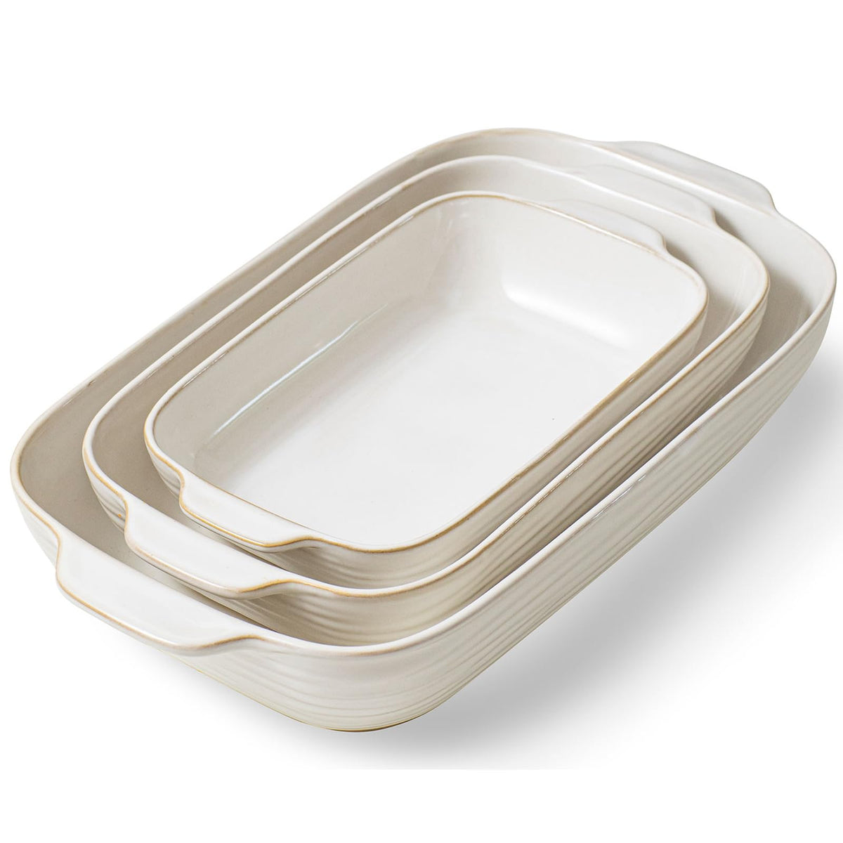 Feenmai large 12.9-inch Arctic White baking dish with handle for easy oven transfer.