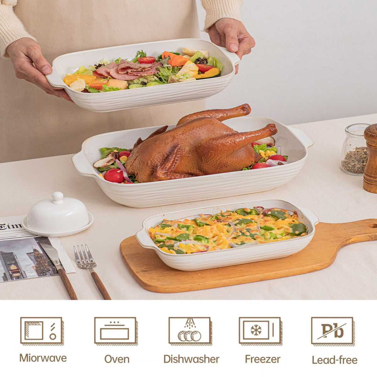 Feenmai small 8.4-inch Arctic White baking dish for individual desserts.