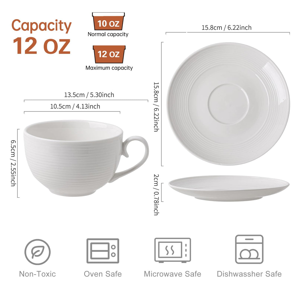Feenmai coffee cups with non-slip saucers prevent spills during use