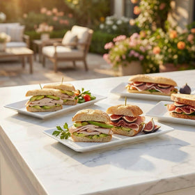 Feenmai large party plates stacked neatly for storage