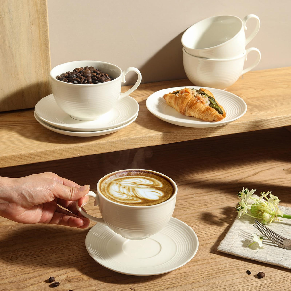 Feenmai porcelain espresso cups set of four with matching saucers