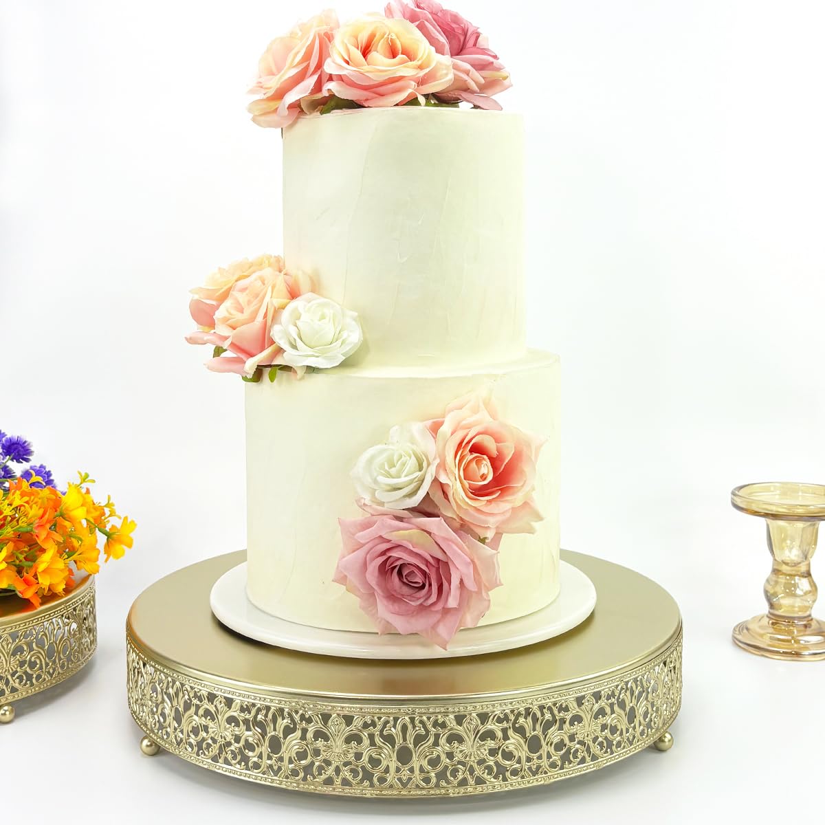 FEICTPOX 14-inch gold cake stand close-up showing smooth edges and metal texture