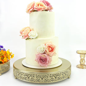 FEICTPOX 14-inch gold cake stand close-up showing smooth edges and metal texture
