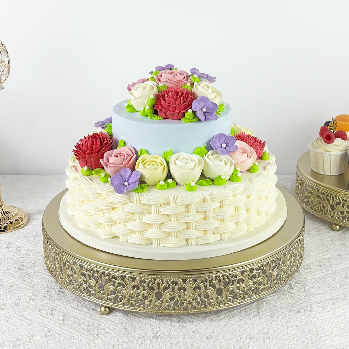 FEICTPOX 14-inch gold cake stand rim detail with hollow trim and antique finish
