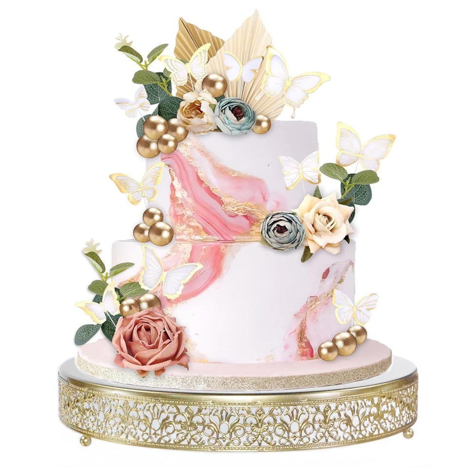 FEICTPOX cake stand 16-inch round gold showcases cupcakes at weddings and events.