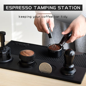 FEILAIR espresso bar mat with slots keeps accessories organized.