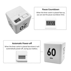 Feilifan Cube Timer white compact body on kitchen counter.