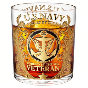 FEIOOD Veteran Tribute Whiskey Glass 10oz with navy emblem for commemorating service