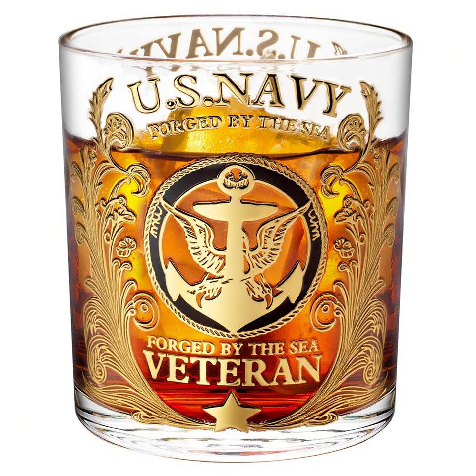 FEIOOD Veteran Tribute Whiskey Glass 10oz with navy emblem for commemorating service