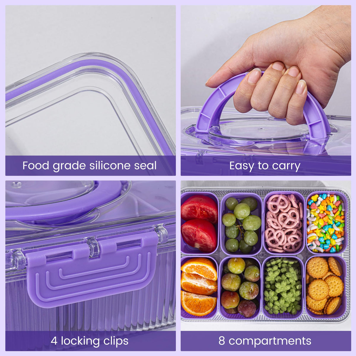 FEIOOD fridge-safe Snackle Box for neat fridge storage.