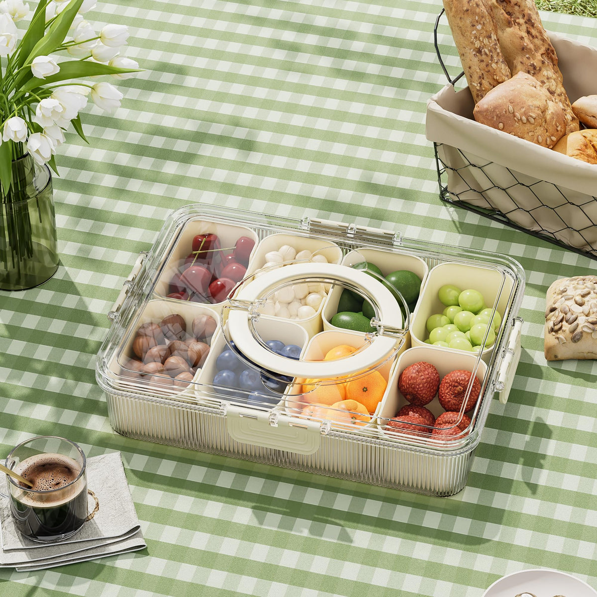 FEIOOD snackle box eight removable compartments for organized snacking.