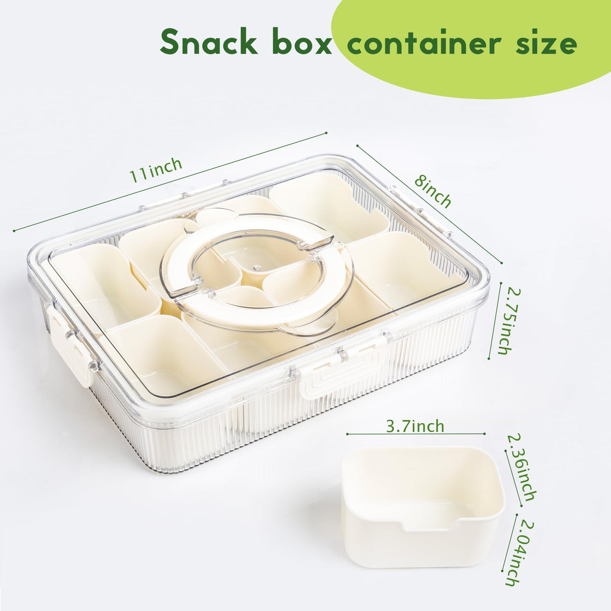 FEIOOD snackle box clear lid with four locking clasps prevents spills.