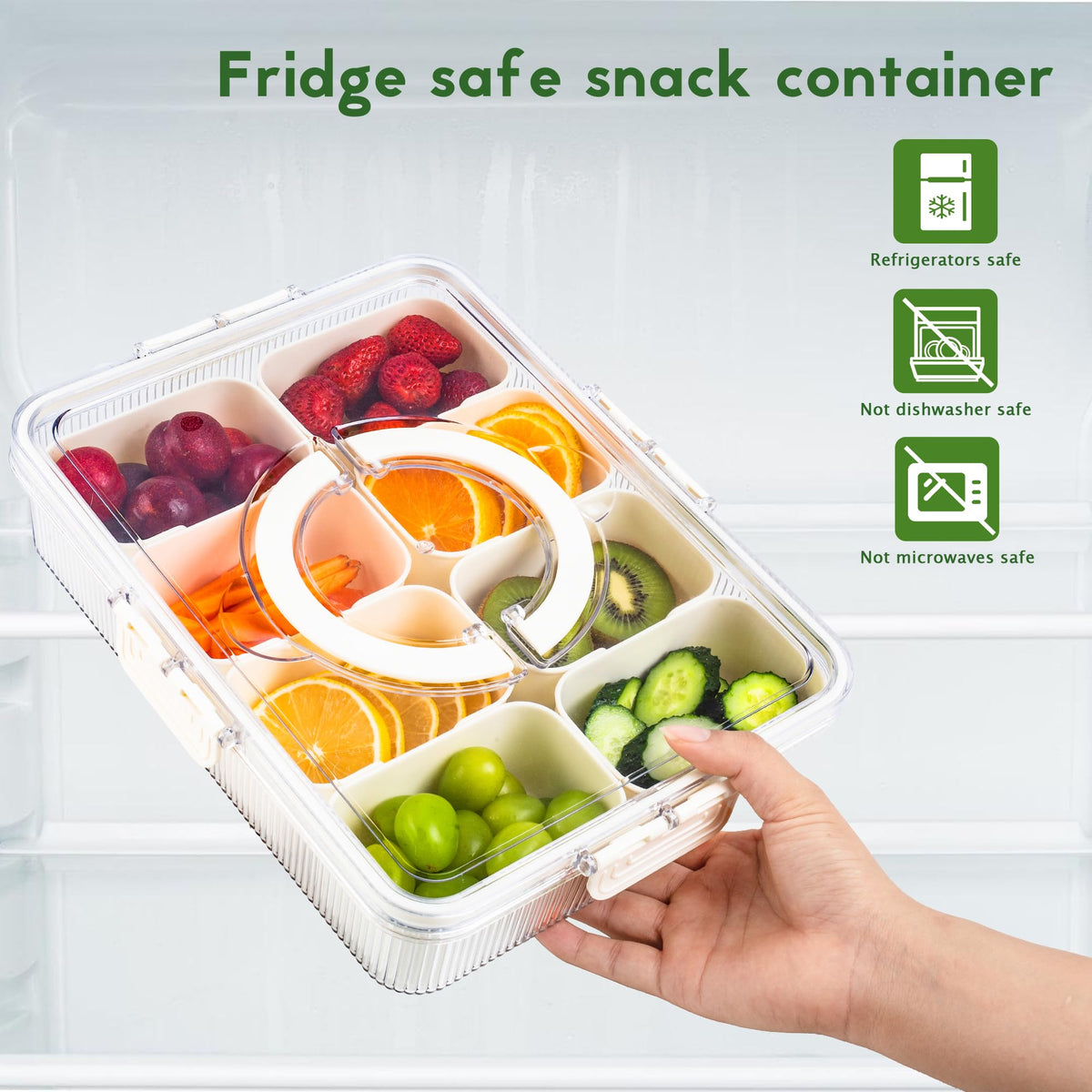 FEIOOD snackle box fridge-safe design for tidy storage.