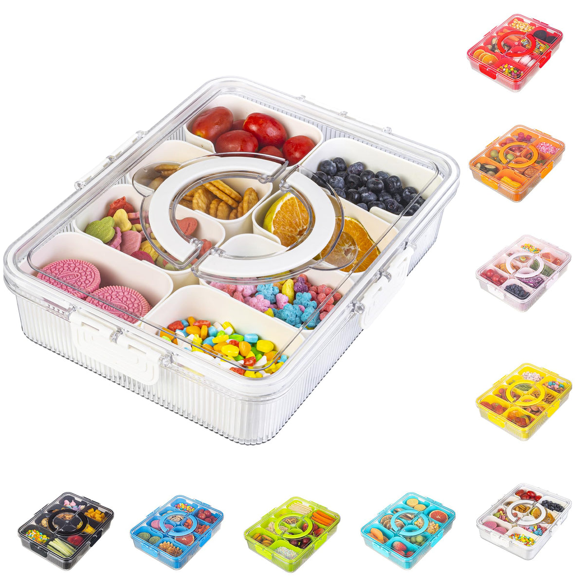 FEIOOD snackle box ribbed exterior with handle for easy transport.