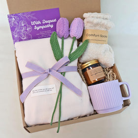 Felinlova sympathy basket shawl provides comforting warmth for tough moments.
