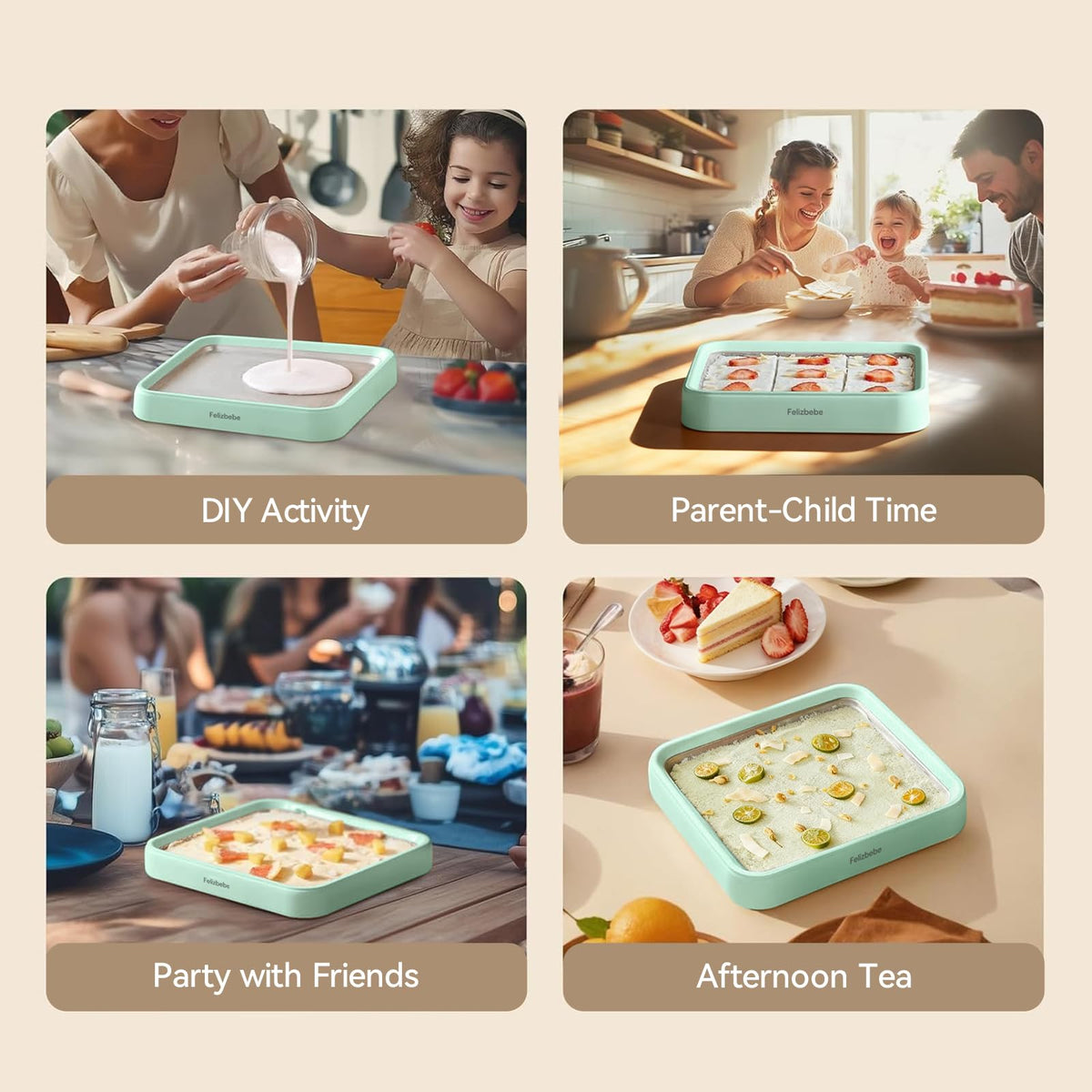 Felizbebe family party ice cream kit enhances gatherings with homemade fun.