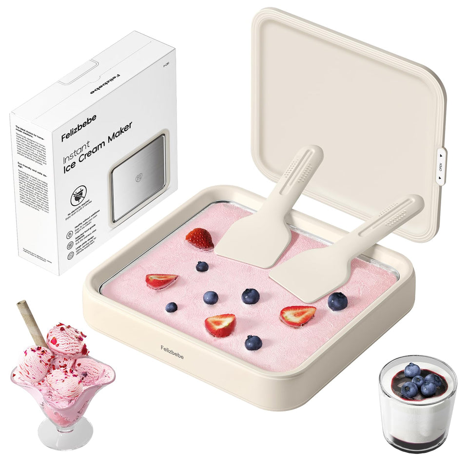 Felizbebe Rolled Ice Cream Maker tray-lid-spatulas for hands-on family desserts