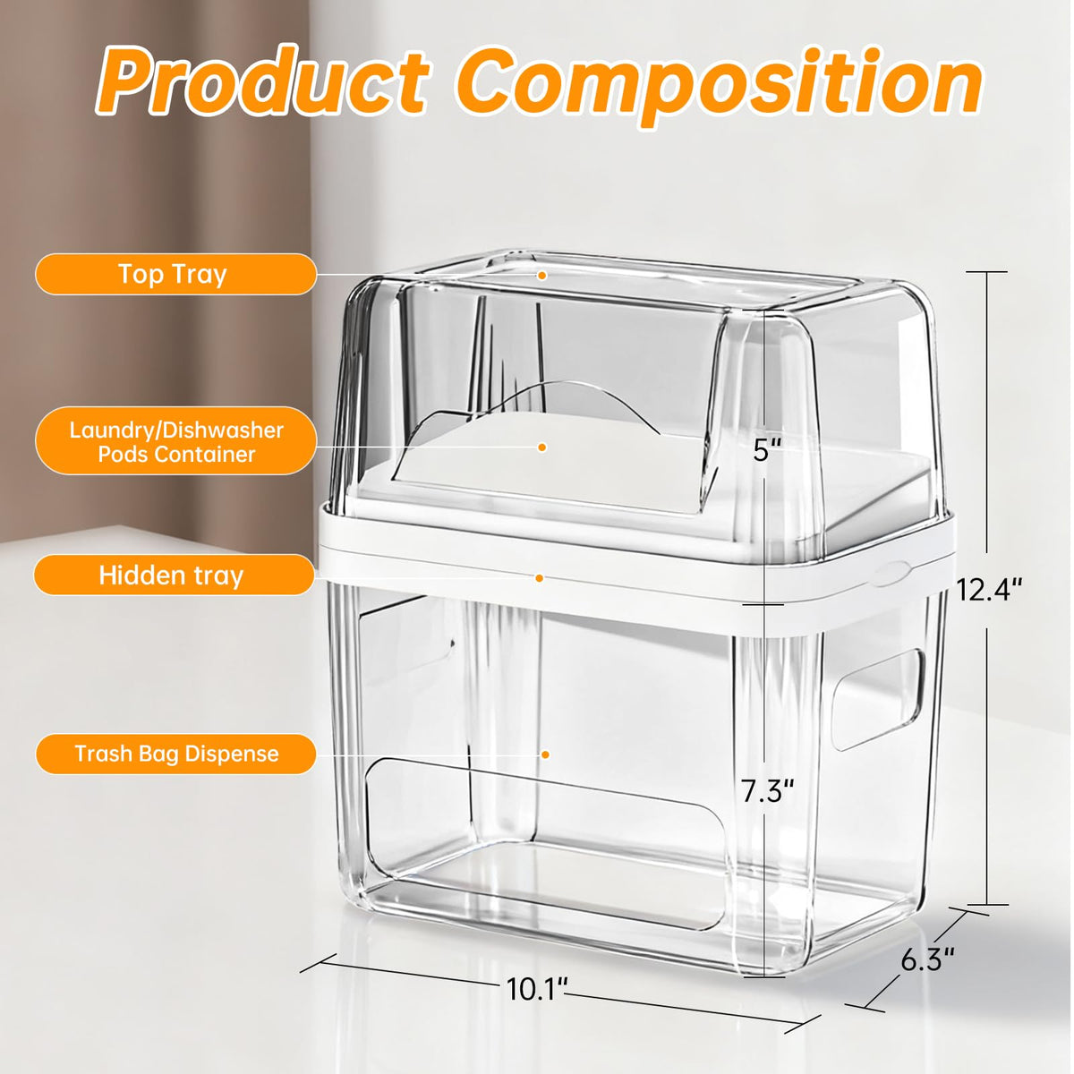 FELIZHOUSE 2-in-1 dispenser stores trash bags and dishwasher pods for easy access.