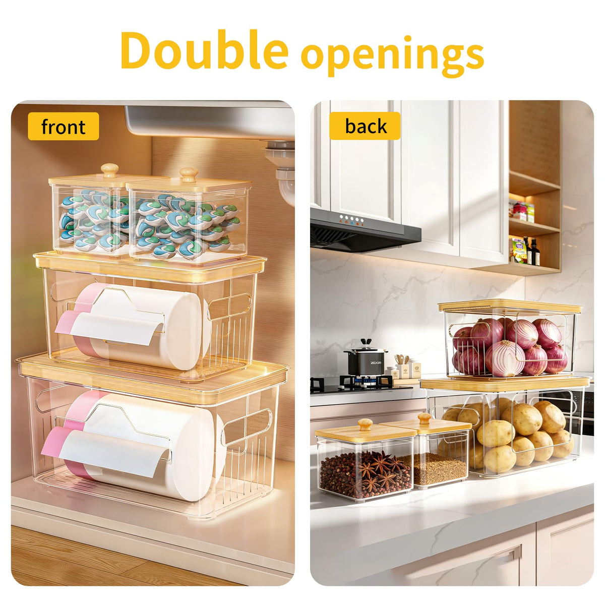 FELIZHOUSE stackable under-sink organizer keeps cabinets clean and clutter-free.