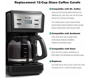 Felji carafe compatible with MR Coffee, Sunbeam, and Oster models for easy replacements.