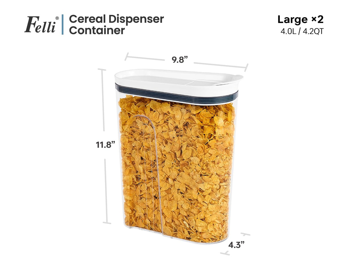 Felli cereal container with crystal-clear acrylic gives quick visibility of contents.
