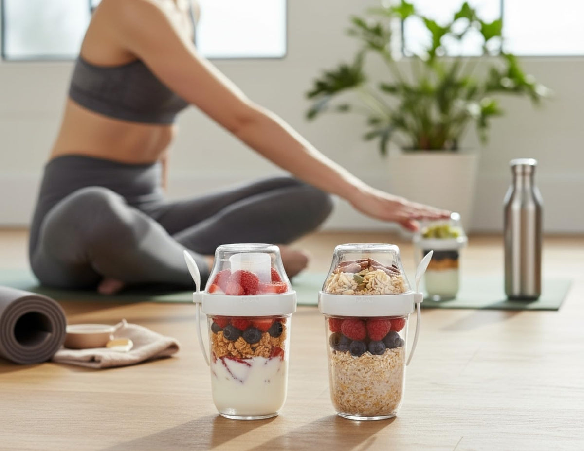 Clip-on spoon stored inside the Felli cup for mess-free use