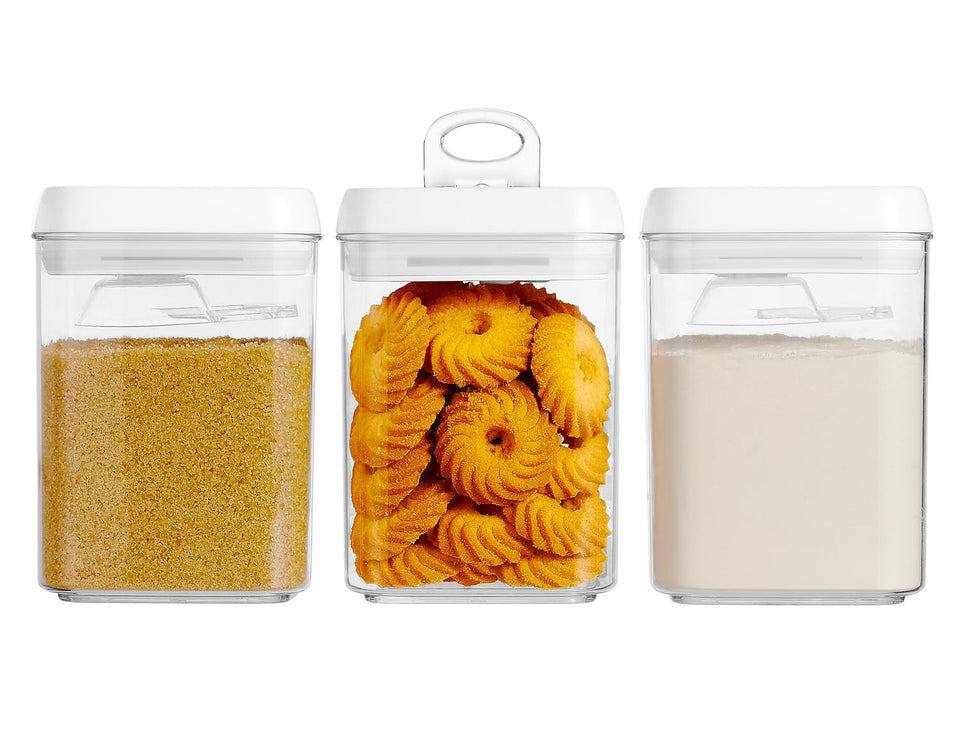 Felli Flip-Tite container on counter with airtight seal for pantry staples.
