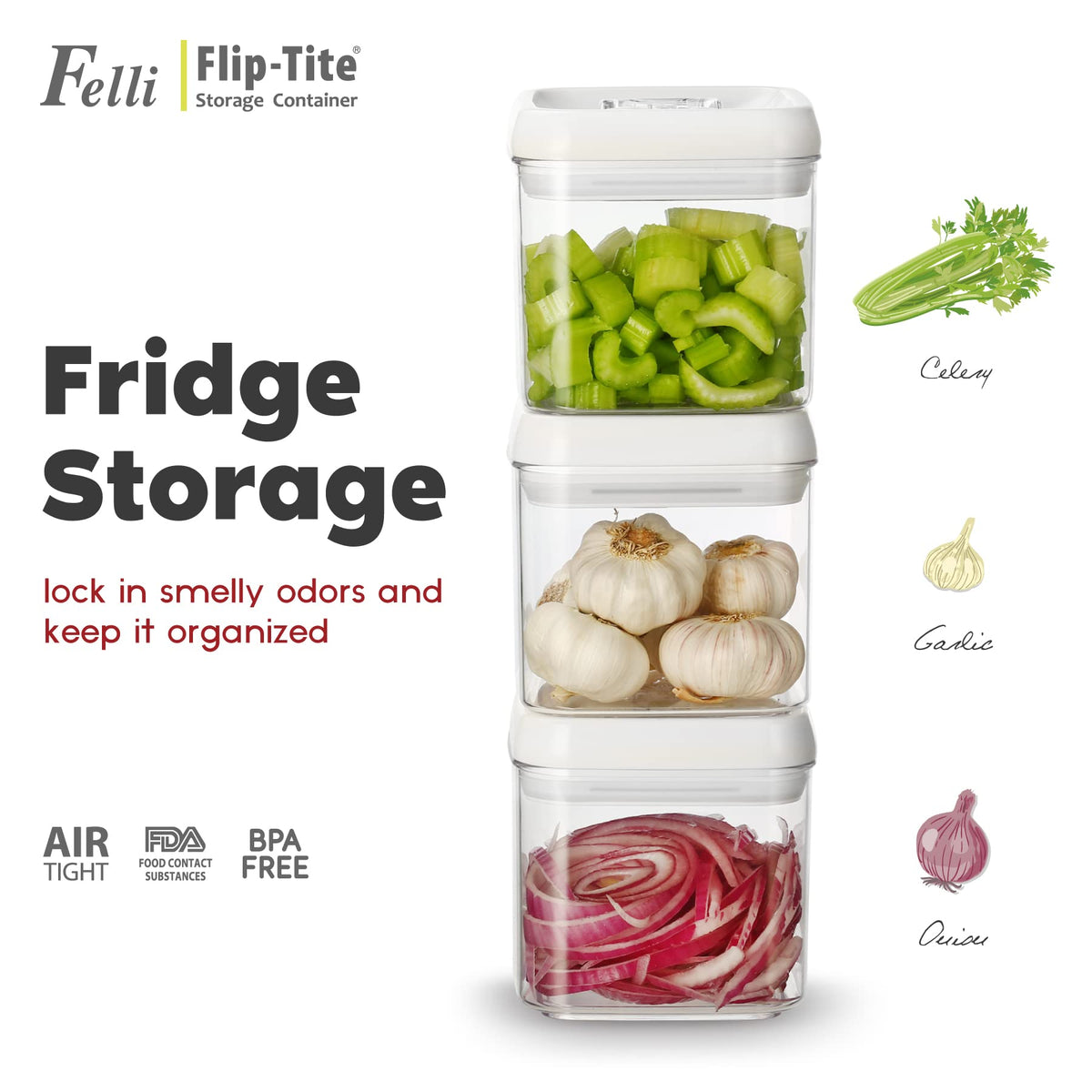 Felli Flip-Tite ergonomic flip-ring enables one-handed lid access.