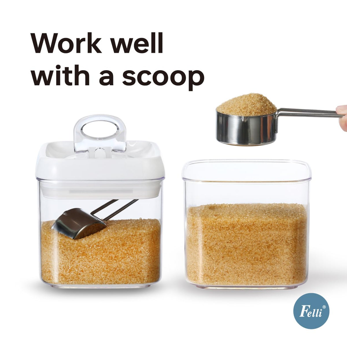 Felli Flip-Tite stackable design showing secure interlock on kitchen shelf.