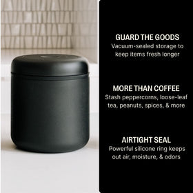 Fellow Atmos stainless steel body highlights durable, food-safe storage for spices and tea.
